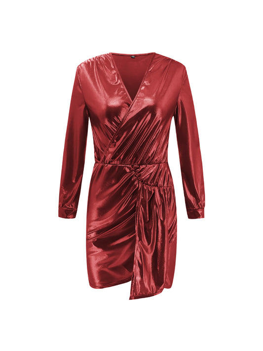 Deep V Long Sleeve Mini Dress